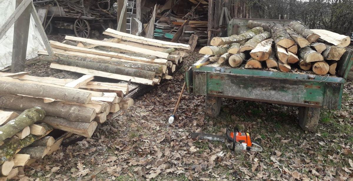 Gespaltene Hölzer auf Holzböcken